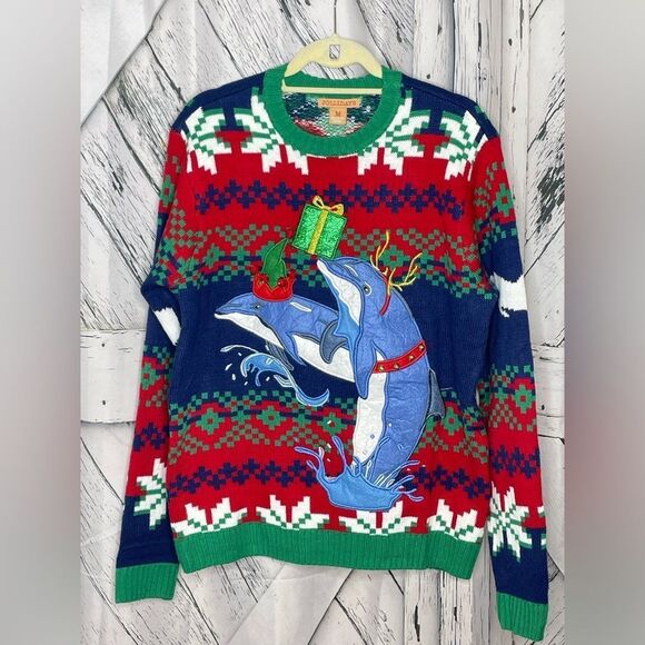 NWT Jollidays “Ugly” Christmas Sweater Dolphin Unisex Size M - Picture 2 of 11